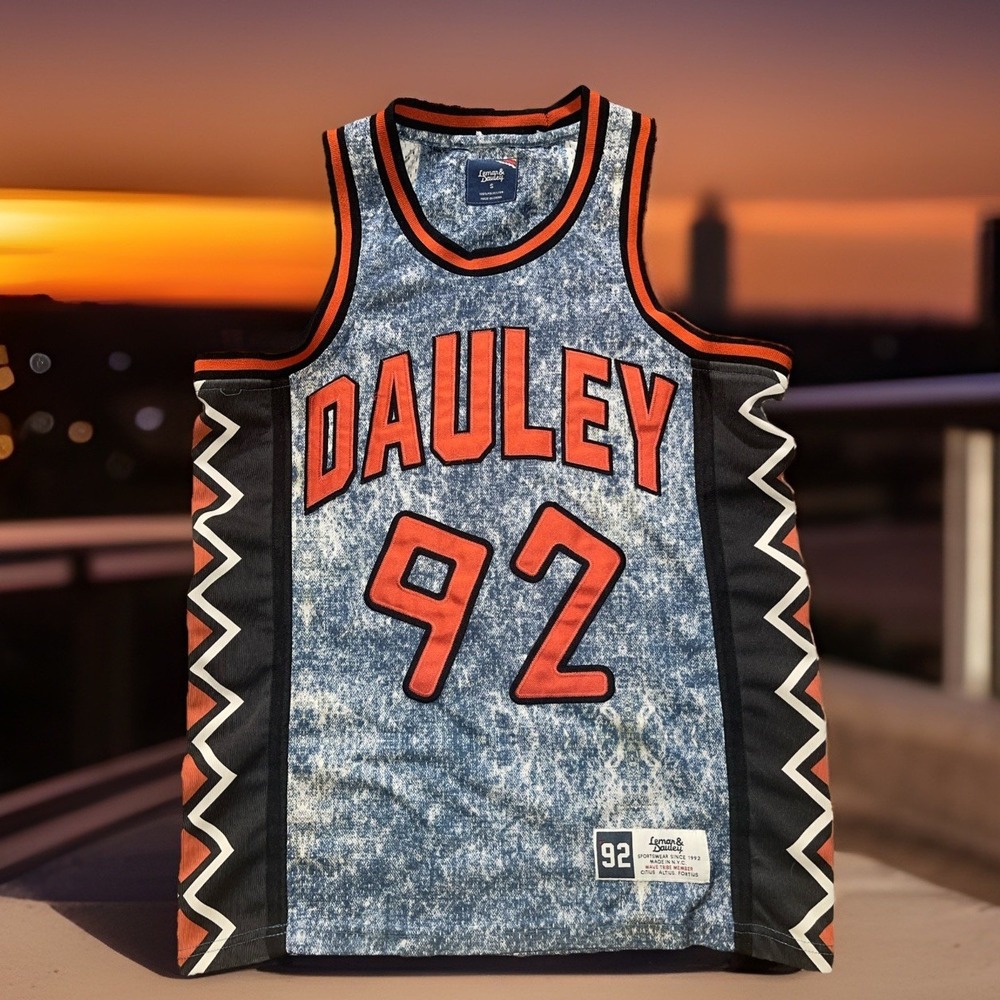Lemar & Dauley Y2K Streetwear Basketball Jersey 92 S Acid Blue Wash‎